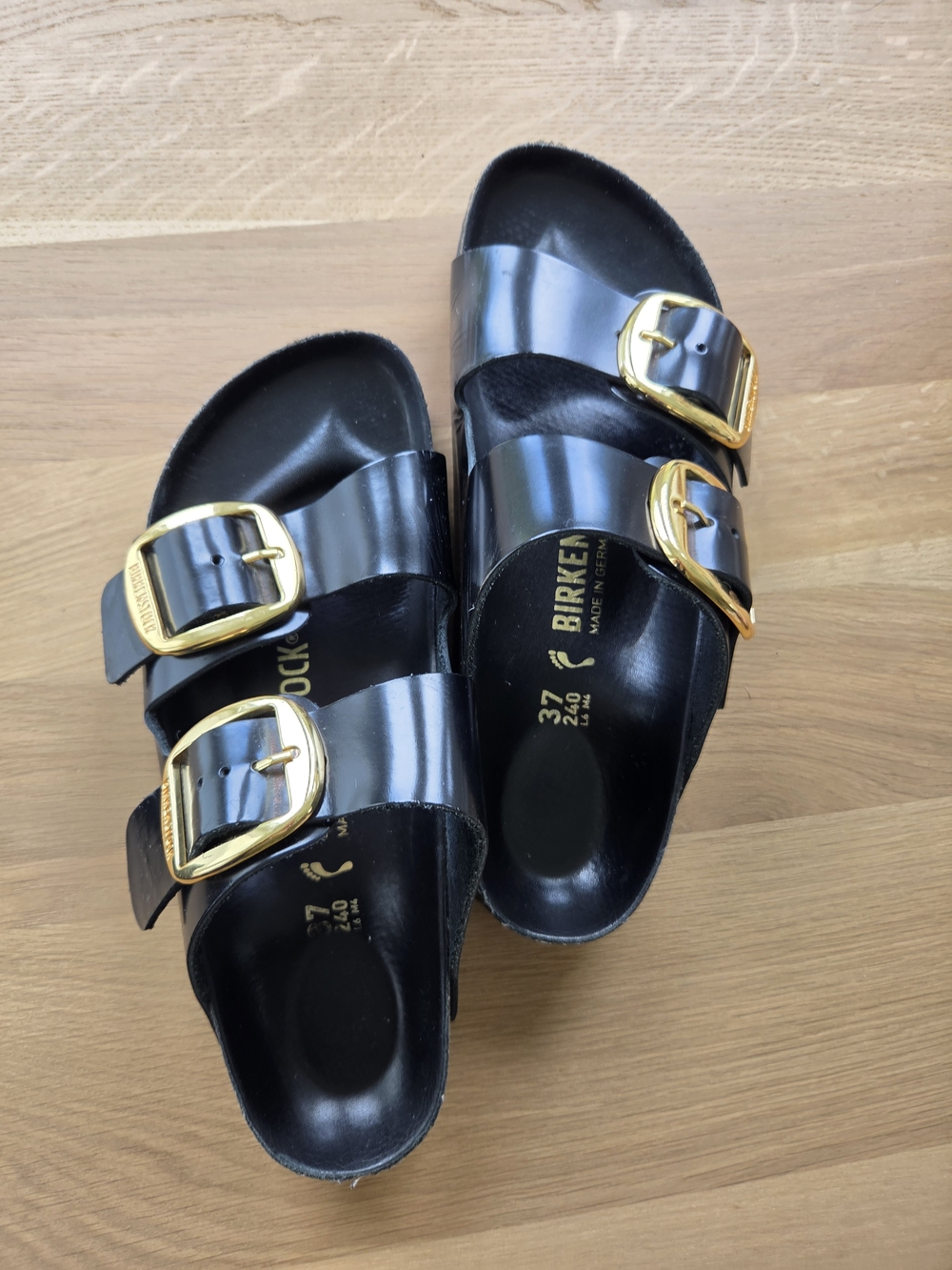 Birkenstock Arizona Big Buckle Sandals - Black with Gold Buckles